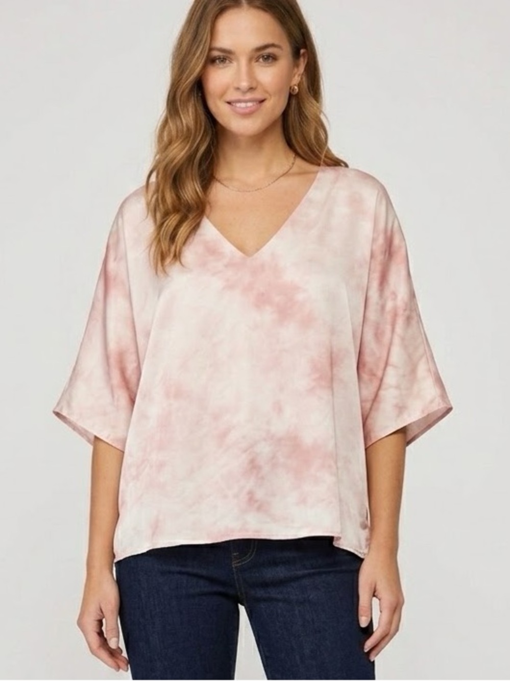 Women's Pink Tie-Dye V-Neck Blouse